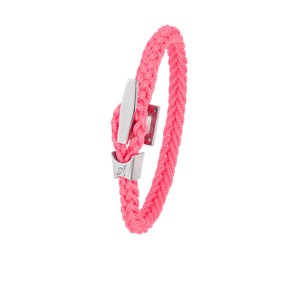 Bracelet Albanu, fermoir taquet acier tresse cordon marin rose