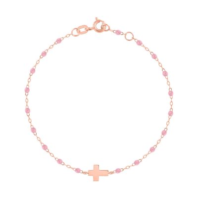 Bracelet gigiCLOZEAU croix en or rose et perles de résine saumon