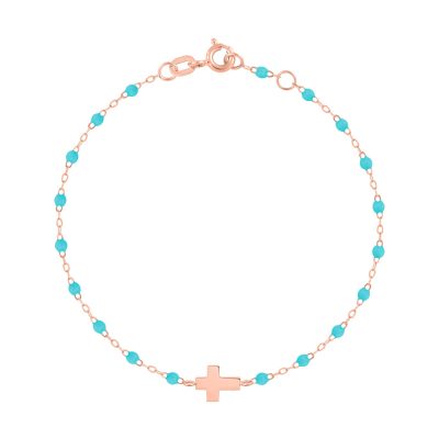 Bracelet gigiCLOZEAU croix en or rose et perles de résine turquoise