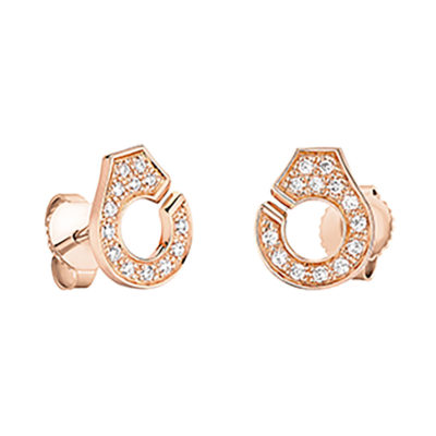Puces d’oreilles Menottes dinh van R7,5 en diamants sur or rose